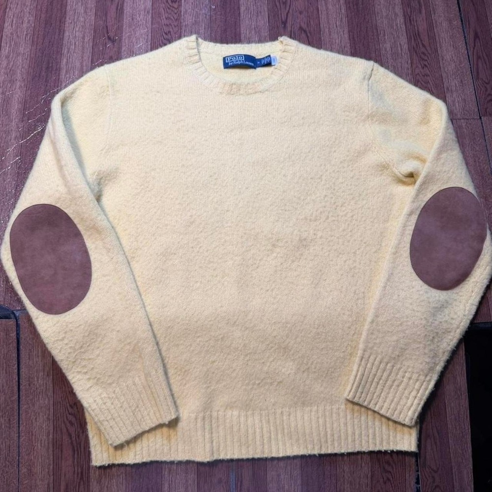 Polo Ralph Lauren Vtg Patch Yellow Cashmere Wool Blend Sweater Medium